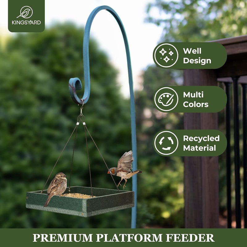 Kingsyard 2 Pack Platform Bird Feeder Tray for Outdoor Hanging - Durable Recycled Plastic & Metal Mesh, Large 3.5 lbs Capacity, Ideal for Attracting Large Birds, Green - Image 2